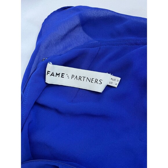 Fame and Partners Marissa Midi Dress Cobalt Blue 4 Formal Ruffles Cutout Tiered - Picture 7 of 11